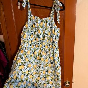 Lands' End Lemon Print Cotton Midi Dress